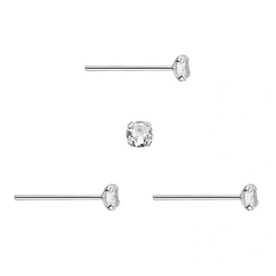 Immagine di 3 orecchini naso bastone dritto in Argento con zirconia cubica rotonda brillante 2 mm, sottile 0,6 sterling