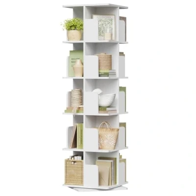 Immagine di EUGAD Libreria Girevole a 5 Livelli, Alta e Stretta, Scaffale d&#039;Angolo Pavimento, per Libri, Bianco