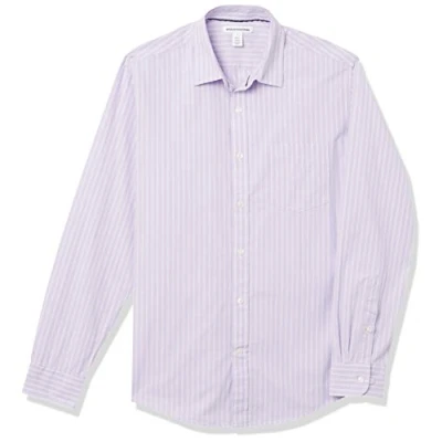 Immagine di Amazon Essentials Camicia Casual in Popeline a Maniche Lunghe vestibilità Regular Uomo, Lavanda Bianco Righe Doppie, XL
