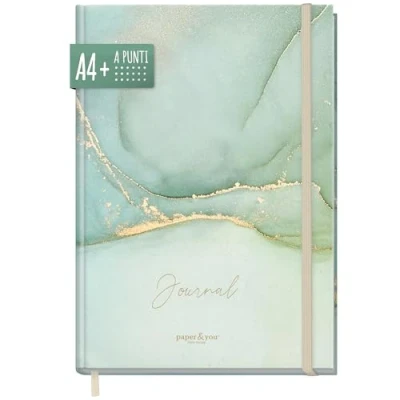 Immagine di paper&amp;you® Bullet Journal punteggiato A4+ 2024 con elastico [Soft Green] 156 pagine taccuino punteggiato, sketchbook, diario sostenibile e climaticamente neutrale