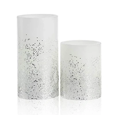 Immagine di Pauleen 48008 Glowing Glitter Candle Set di 2 Candele LED in Vera Cera con Effetto Fiamma Reale Caldo Bianco Argento