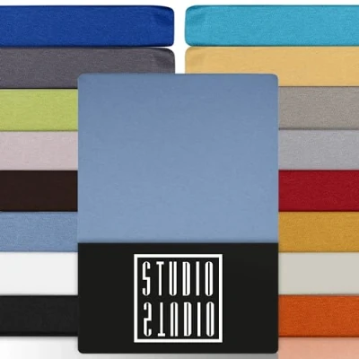 Immagine di STUDIO Basic Lenzuolo con angoli Set di 2 singolo 90 x 200 cm, 100% cotone pettinato, Oeko TEX 100, Lenzuola sotto elasticizzati, materasso altezza 15 25 90x200cm Blu Medio