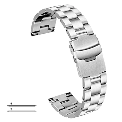 Immagine di Kai Tian Cinturino Acciaio Inox per Donne Uomini 24mm Rilascio Rapido Sostituzione Guarda Bande Pulsante Distribuzione Conico Cinghie Argento
