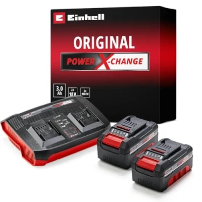 Immagine di Einhell Power X Change 2x 3Ah &amp; Twincharger Kit 4512083 Batteria dellutensile e caricabatterie 18 V 3 Ah Li Ion