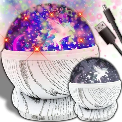 Immagine di Retoo Cielo stellato a LED per bambini con rotazione di 360, USB o funzionamento batteria, effetto legno, luce notturna 7 colori scelta, regalo compleanno
