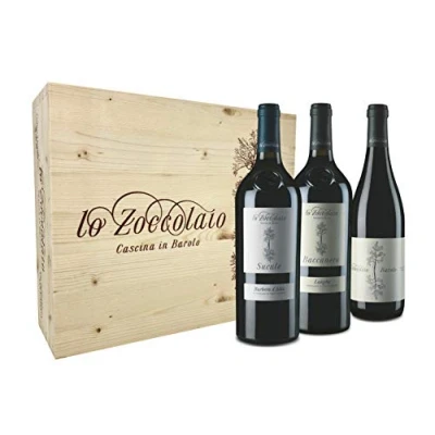Immagine di Lo Zoccolaio Cassetta Legno Vino Rosso Barbera D&#039;Alba+Langhe Rosso+Barolo 3 Bottiglie x 750ml