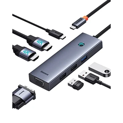 Immagine di Baseus USB C HUB Doppio 4K HDMI Docking Station Triplo Display 7 in 1 con 2 HDMI, VGA, USB3.0, USB2.0, 100W PD, Adattatore per MacBook/Dell/HP/Surface/Lenovo/Steam Deck