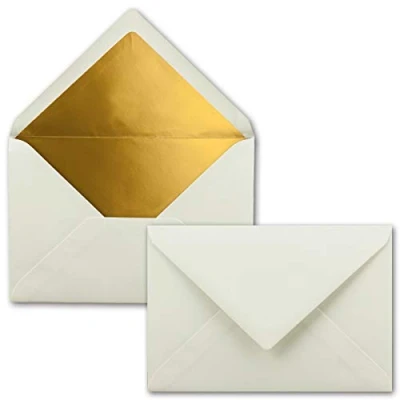Immagine di FarbenFroh by Gustav Neuser 50 buste per lettere, formato B6, con rivestimento interno dorato, incollaggio a umido, 12,5 x 17,6 cm, colore bianco naturale (bianco)