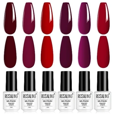 Immagine di ROSALIND Smalto Semipermanente Unghie, 6 Colori Rosso Rubino Profondo Smalti Semipermanenti per Unghie Soak Off Gel UV Principianti