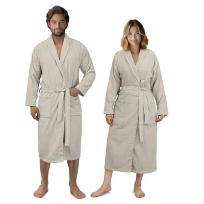 Immagine di HOMELEVEL Accappatoio Uomo e Donna in Spugna Extra Assorbente 100% Puro Cotone Unisex per Doccia Bagno da Casa Viaggio Design a Kimono con Collo Scialle Tasche