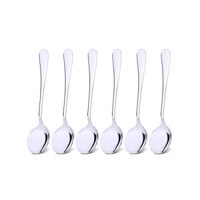 Immagine di Qinglele Set di 6 cucchiai rotondi da zuppa in acciaio inox 304, 18 cm, (6 pezzi, 1)