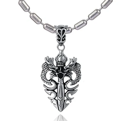 Immagine di DonDon Collana da uomo in Acciaio inox 55 cm e ciondolo a forma di drago con pietra nera un sacchetto velluto, inossidabile