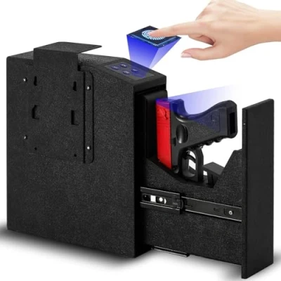 Immagine di Cassaforte per pistola con impronta digitale biometrica, lampada da incasso, porta scorrevole automatica manuale digitale, codice PIN, accesso chiave, cassetta