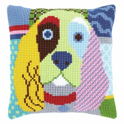 Immagine di Vervaco Kreuzstichkissen Cocker Spaniel, Patch Stil, Stickbild vorgezeichnet Cuscino per Punto Croce, designato, Cotone, Multicolore, 40.0 x 0,3 cm