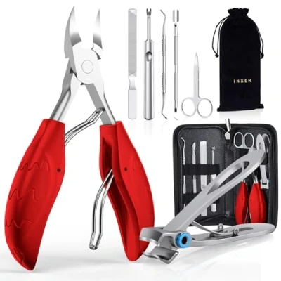 Immagine di INXEN Tronchesino Per Unghie Dei Piedi Spesse o Incarnite, Set Tagliaunghie Professionale In Acciaio Inossidabile,7Pcs Kit Manicure Pedicure Con Forbicine e Lima Rosso