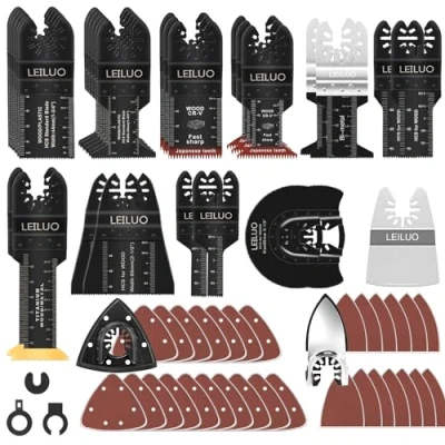 Immagine di LEILUO Set di lame per utensili multiuso da 116 pezzi, accessorio universale strumenti oscillanti con custodia, compatibile Einhell Makita DTM51Z Dremel Parkside e altri