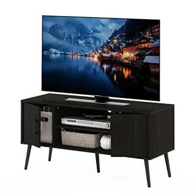 Immagine di Furinno Supporto TV Stile metà secolo con Gambe in Legno, ingegnerizzato, Espresso, Two Cabinets