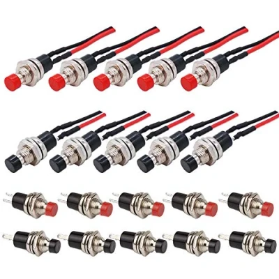 Immagine di GTIWUNG 20Pezzi Mini Pulsanti Temporanei 7mm, Precablato Interruttore Momentaneo, Interrurrori da 1A, 250 V, 2Pin, Rosso &amp; Nero, SPST Apertura Normale per DIY Hobby