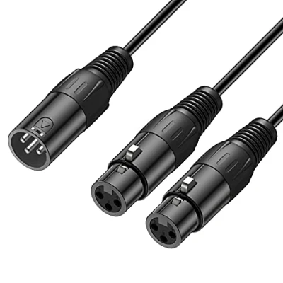 Immagine di J&amp;D XLR Maschio a 2x Femmina Cavo Y Spinotto, 3 Pin PVC Sgusciato 2 Spinotto Balanced Adattatore di Microfono per Record Mixer AMP Limiter Speaker, 0,48m