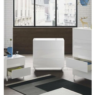Immagine di Dmora Cassettiera a Tre cassetti, Colore Bianco Lucido, cm 80 x 40