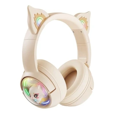 Immagine di cuffie Bluetooth per gatti senza fili, Cat Ear Gaming con microfono, rosa luce LED RGB, wireless orecchie di gatto, audio stereo HD PC, TV, tablet, console gioco
