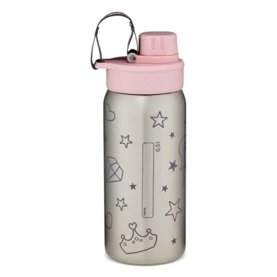 Immagine di ergobag Borraccia in acciaio inox con diversi motivi per bambini, 500 ml, senza BPA, a prova di perdite, facile da pulire, rosa