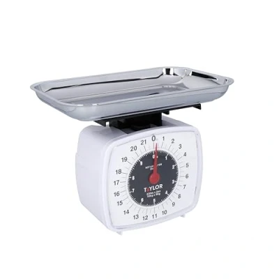 Immagine di Taylor Bilancia da Cucina Meccanica, ad Alta Precisione con Funzione &quot;Add and Weigh&quot;, Bianco Cromato e Finitura Argento, Portata Massima 10 kg