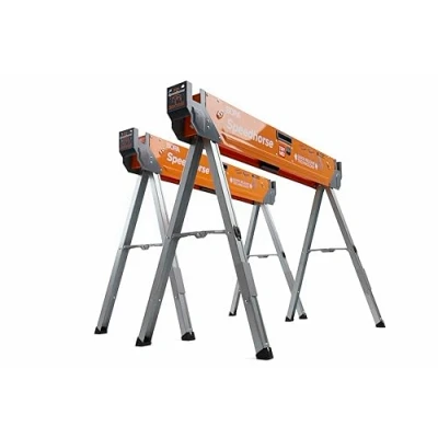 Immagine di Bora PORTAMATE Speedhorse Twin Pack, 30 volte più veloce installazione istantanea, pieghevole gambe non sequenziali, capacità 1633 kg per coppia, top in metallo 2 x 4, robusto cavallo sega da