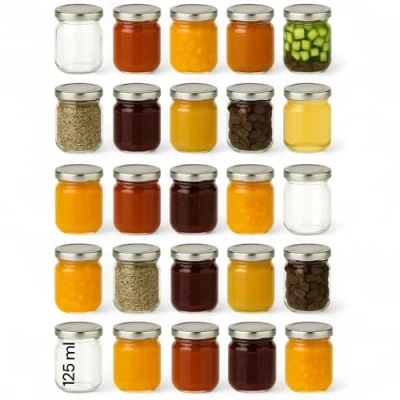 Immagine di gouveo Set di 25 Barattoli per conserve 125 ml Helix con coperchio a vite Argento BS piccoli tappo TO53 marmellata, miele, fatto in casa (HEG125SBS)