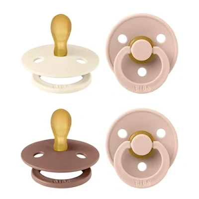Immagine di BIBS Colour Symmetrical, Set di 4 ciucci, succhietto senza BPA, Tettarella simmetrica. Lattice gomma naturale, Prodotto in Danimarca. Misura 1 (0 6 mesi), Blush Mix