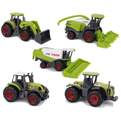 Immagine di Toyland® Set di 5 Giocattoli per Macchine agricole in Metallo pressofuso Verde Circa 4,5 cm ciascuno Include trattori, mietitrebbie e Altro!