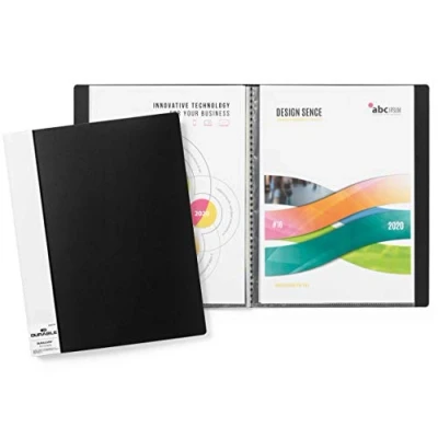 Immagine di Durable 242101 Duralook, portalistino per documenti f.to A4, etichetta personalizzabile, 10 buste termosaldate, dorso 9 mm, nero, confezione da 5 pezzi
