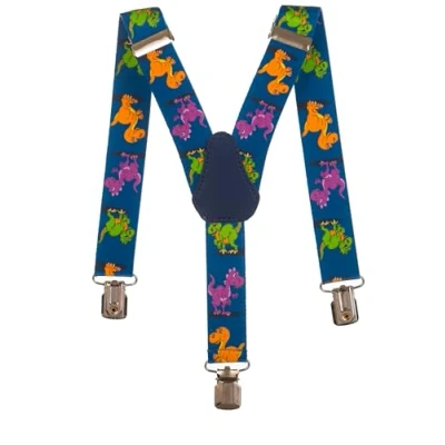 Immagine di Olata Bretelle per Bambini a Forma di Y, Elastiche, Motivo con Dinosauri (1 5 Anni), 2,5 cm. Blu Scuro
