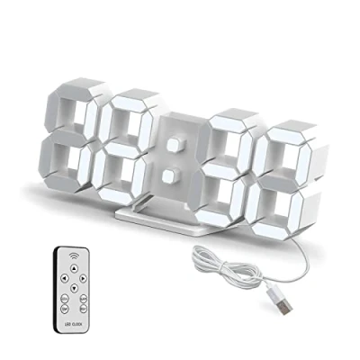 Immagine di Deeyaple Orologio Parete Digitale Sveglia LED 25.2cm Snooze 3D Silenzioso Luminosità Regolabile Memoria 12/24h Data/Temperatura Controllo Remoto Luce Notturna Comodino Camera Letto Cucina Ufficio