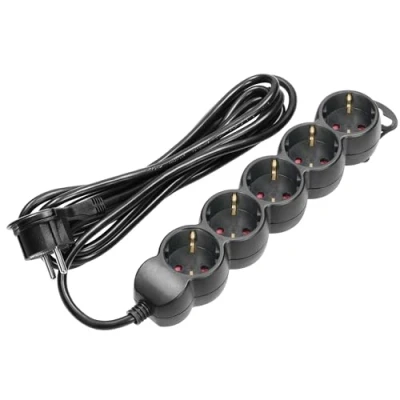 Immagine di Miratic Ciabatta Multipresa Piatta con 5 Prese Schuko e Spina Presa Multipla Cavo H05VV F 3x1,5 mm2 Carico Max.3680 Watt Multi Colore Nero (1,5m)