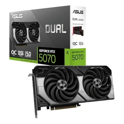 Immagine di ASUS DUAL NVIDIA GeForce RTX 5070 OC Edition, Scheda Grafica da 12 GB GDDR7, 192 Bit, PCIe 5.0, 2 Ventole Axial Tech, 1 HDMI 2.1, 3 DisplayPort 2,1, GPU Tweak III, Bianco, RTX5070 O12G