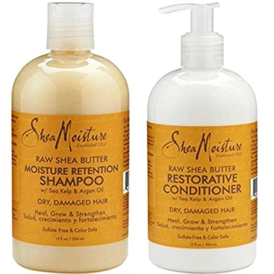 Immagine di Shea Moisture Raw Butter, DUO set Retention Shampoo + Restorative Conditioner, 13 Ounce, 1 each by