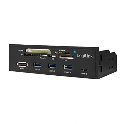 Immagine di LOGILINK UA0341 Pannello Multifunzione da 5,25&quot;, con Lettore di schede Integrato (M2, MS, SD, Micro XD, CF)/USB 3.0 Hub (3 Porte) / USB C/eSATA