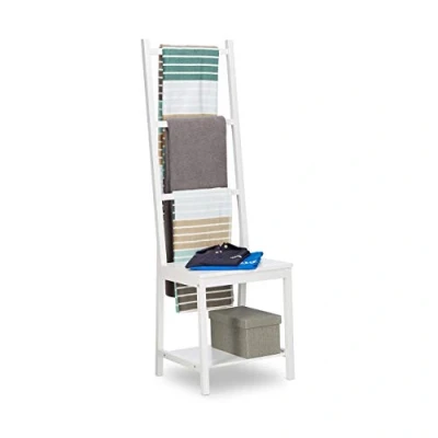 Immagine di Relaxdays Sedia Portasciugamani in Bambù, HxLxP: 133 x 40 42 cm, da Bagno e Camera Letto, Omino Servomuto, Bianco, Bambú, 1