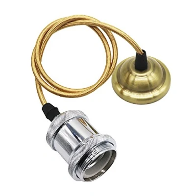 Immagine di E27 Edison Lampada da soffitto a sospensione Portalampada Rame Vintage Retro Antique con cavo 1 metri (argento)