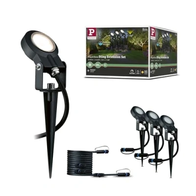 Immagine di Paulmann 93689 Plug &amp; Shine lampada per esterni LED Sting incl. 3 picchetti da giardino 6 Watt dimmerabile antracite apparecchio alluminio ambiente esterno 3000 K