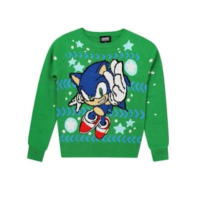 Immagine di SONIC THE HEDGEHOG Felpa di Natale Ragazzo Gioco Verde 5 6 Anni