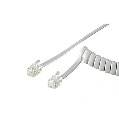 Immagine di goobay 50246 Cornetta Telefonica Cavo a Spirale, Piatto con Spina Rj10 (4P4C) (4P4C); Bianco; 2 Metri