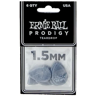 Immagine di Ernie Ball, Prodigy Teardrop, Plettri da 1,5 mm, colore nero, confezione 6