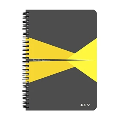 Immagine di LEITZ OFFICE Blocco per appunti, Formato A5 , Rilegatura a spirale, Copertina in PP, 90 Fogli, Righe, Giallo 44990015