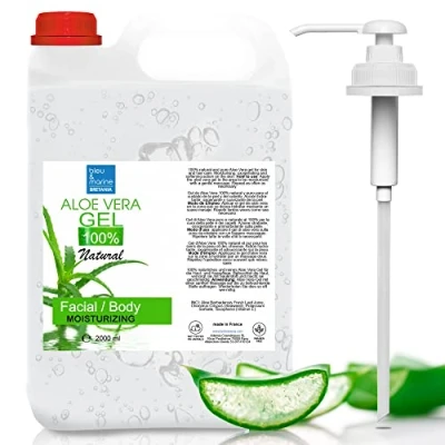 Immagine di Gel di Aloe Vera Puro 100%, Foglio Fresco Coltivato Ecologico delle Canarie, Idratante Viso, Corpo e Capelli Lenitivo per Scottature Irritazioni, Dopo Sole, Dopobarba, Post Depilazione, 2000 ml