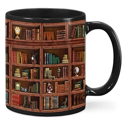 Immagine di Gokruati tazza da viaggio 330 ml, per biblioteca e libreria, tè, latte, in porcellana, con manico cacao brulè