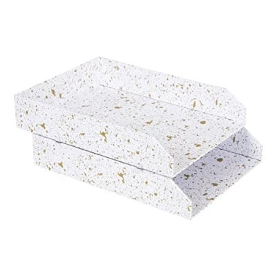 Immagine di Bigso Box of Sweden Portacorrispondenza in cartone Porta documenti ufficio impilabili per conservare i fogli da scrivania materiale riciclato Set 2 oro maculato