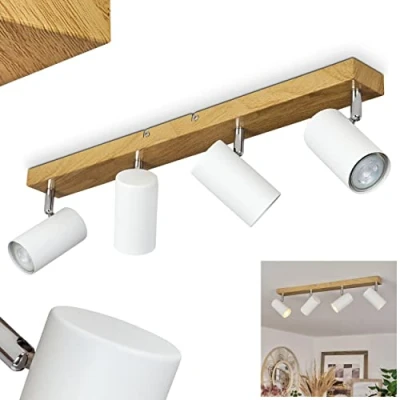 Immagine di lampada a soffitto Javel, moderna in metallo nei colori bianco/ottica legno/cromo, con faretti regolabili, 4 luci, x GU10, senza lampadina/e