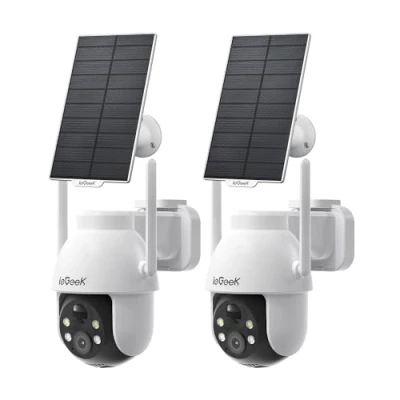 Immagine di ieGeek 2K Telecamera Wi Fi Esterno Senza Fili a Batteria, 360 PTZ Videocamera Sorveglianza con Pannello Solare, Rilevazione di Movimento PIR Allarme, Visione Notturna Colori, 2 Vie Audio, pz